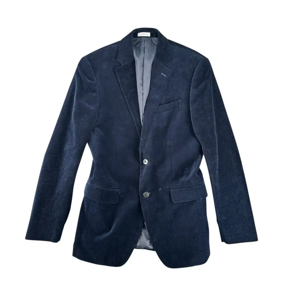 J. Ferrar Navy Blue Velvet Slim Fit Sport Coat Jacket 38R Cotton Formal Business